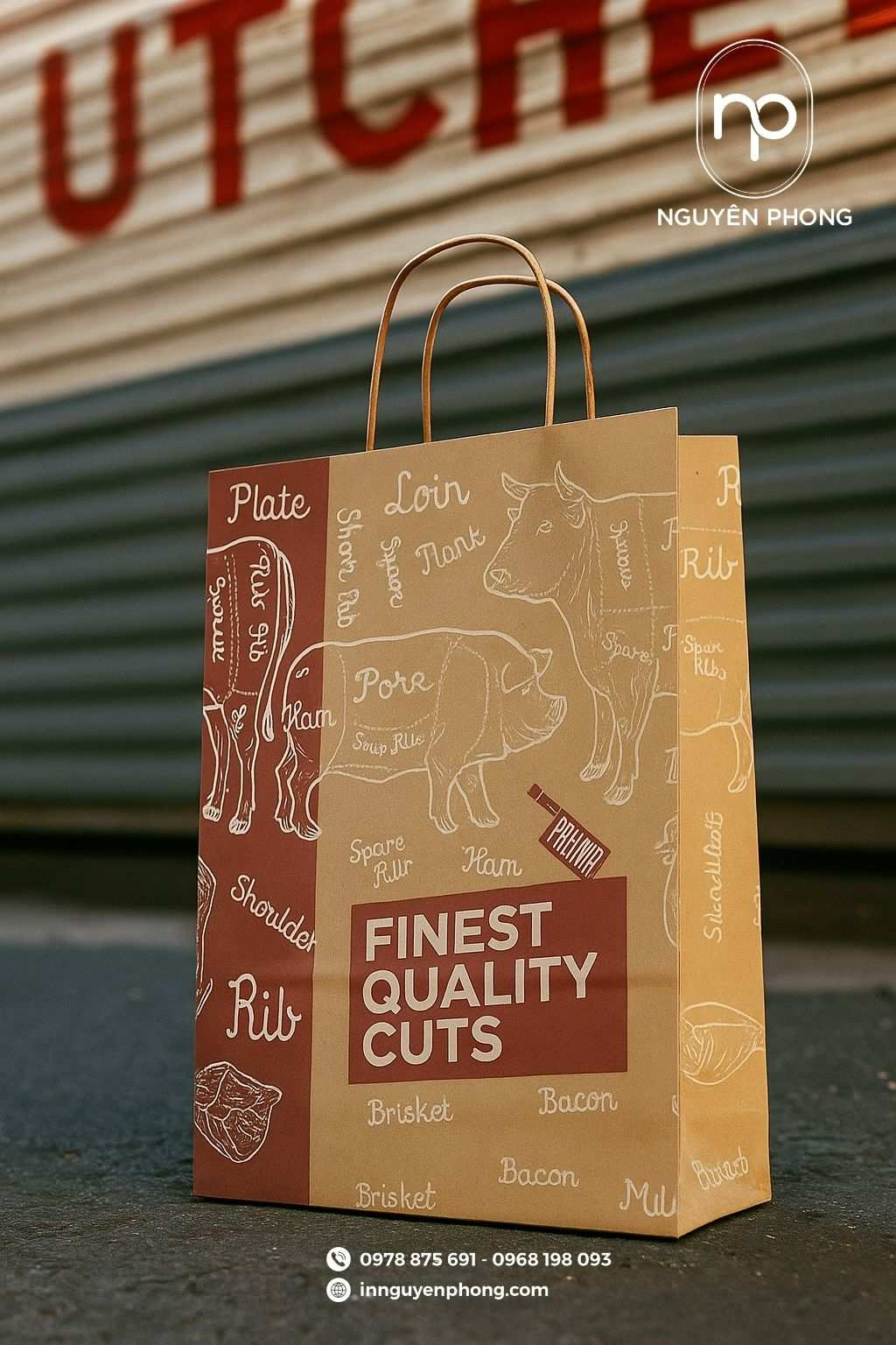 Mẫu túi kraft nâu đựng thịt sấy